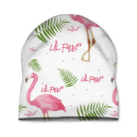 Шапка 3D с принтом Lil Peep pink flamingo в Кировске, 100% полиэстер | универсальный размер, печать по всей поверхности изделия | Тематика изображения на принте: benz truck | girls. pink | gustav hr | hip hop | lil | lil peep | peep | rap | лил | лилпип | листья | пальма | пальмы | пип | розовый | рэп | фламинго | хип хоп | эмо | эмо реп