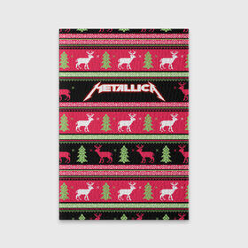 Обложка для паспорта матовая кожа с принтом Новогодняя Metallica в Кировске, натуральная матовая кожа | размер 19,3 х 13,7 см; прозрачные пластиковые крепления | Тематика изображения на принте: 