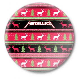 Значок с принтом Новогодняя Metallica в Кировске,  металл | круглая форма, металлическая застежка в виде булавки | 