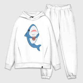 Мужской костюм хлопок OVERSIZE с принтом Hype Shark в Кировске,  |  | coffee | cute | hype | kawaii | shark | акула | кофе | милый | море | рыба | хищник