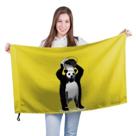 Флаг 3D с принтом панда в Кировске, 100% полиэстер | плотность ткани — 95 г/м2, размер — 67 х 109 см. Принт наносится с одной стороны | арт | краска | медведь | панда