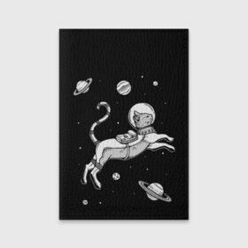 Обложка для паспорта матовая кожа с принтом кот в скафандре в Кировске, натуральная матовая кожа | размер 19,3 х 13,7 см; прозрачные пластиковые крепления | Тематика изображения на принте: space | астронавт | галактика | звезды | космонавт | космос | кот | планеты | скафандр