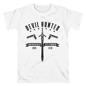 Мужская футболка хлопок с принтом Devil hunter в Кировске, 100% хлопок | прямой крой, круглый вырез горловины, длина до линии бедер, слегка спущенное плечо. | 