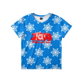Детская футболка 3D с принтом НОВЫЙ ГОД 2019 в Кировске, 100% гипоаллергенный полиэфир | прямой крой, круглый вырез горловины, длина до линии бедер, чуть спущенное плечо, ткань немного тянется | christmas | new year | pig | snow | год свиньи | ёлка | зима | кабан | каникулы | новогодний паттерн | новый год | праздник | рождество | свинья | снег | снежинки