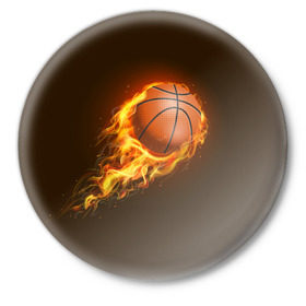 Значок с принтом Баскетбол в Кировске,  металл | круглая форма, металлическая застежка в виде булавки | баскетбол | мяч | огонь