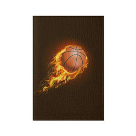 Обложка для паспорта матовая кожа с принтом Баскетбол в Кировске, натуральная матовая кожа | размер 19,3 х 13,7 см; прозрачные пластиковые крепления | баскетбол | мяч | огонь