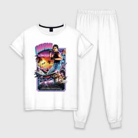 Женская пижама хлопок с принтом Miami Connection в Кировске, 100% хлопок | брюки и футболка прямого кроя, без карманов, на брюках мягкая резинка на поясе и по низу штанин | 80s | retro | retrowave | synthwave | фильм