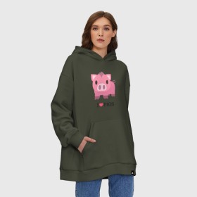 Худи SuperOversize хлопок с принтом I Love Pigs в Кировске, 70% хлопок, 30% полиэстер, мягкий начес внутри | карман-кенгуру, эластичная резинка на манжетах и по нижней кромке, двухслойный капюшон
 | 