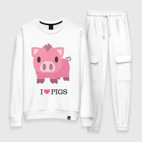 Женский костюм хлопок с принтом I Love Pigs в Кировске, 100% хлопок | на свитшоте круглая горловина, мягкая резинка по низу. Брюки заужены к низу, на них два вида карманов: два 