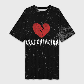 Платье-футболка 3D с принтом XXXTentacion Red Broken Heart в Кировске,  |  | broken | dead | heart | king | legend | music | rap | rapper | red | revenge | rip | xtentation | xxtennation | xxx | xxxtentacion | красное | мертв | музыка | память | разбитое | репер | рип | рэп | сердце | тентасьон | умер