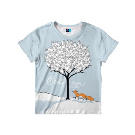 Детская футболка 3D с принтом Зайцы на дереве в Кировске, 100% гипоаллергенный полиэфир | прямой крой, круглый вырез горловины, длина до линии бедер, чуть спущенное плечо, ткань немного тянется | 2019 | год | дерево | дикие | животные | зайцы | зима | испуг | кролики | лесные | лиса | лисичка | мода | моло | на дереве | новый год | подарок | поздравление | праздник | рисунок | рождество | с новым годом