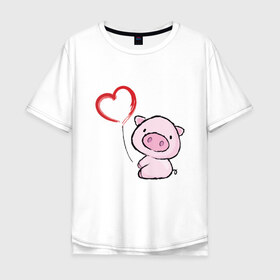 Мужская футболка хлопок Oversize с принтом Pig Love в Кировске, 100% хлопок | свободный крой, круглый ворот, “спинка” длиннее передней части | 2019 | cat | kitty | д | дед мороз | елка | желание | животные | зима | кабан | китти | кот | котенок | кошка | милый | мороз | настроение | новый год | пеппа | подарок | позитив | поросенок | праздник | радость