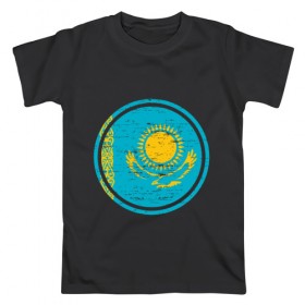Мужская футболка хлопок с принтом Казахстан в Кировске, 100% хлопок | прямой крой, круглый вырез горловины, длина до линии бедер, слегка спущенное плечо. | 