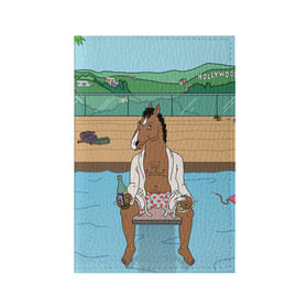 Обложка для паспорта матовая кожа с принтом Конь БоДжек в Кировске, натуральная матовая кожа | размер 19,3 х 13,7 см; прозрачные пластиковые крепления | Тематика изображения на принте: bojack | hollywood | horseman | бассейн | боджек | конь