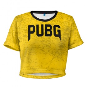 Женская футболка 3D укороченная с принтом PUBG в Кировске, 100% полиэстер | круглая горловина, длина футболки до линии талии, рукава с отворотами | 