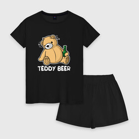 Женская пижама с шортиками хлопок с принтом Teddy Beer в Кировске, 100% хлопок | футболка прямого кроя, шорты свободные с широкой мягкой резинкой | медведь | миша | мишка | тедди | юмор