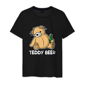 Мужская футболка хлопок с принтом Teddy Beer в Кировске, 100% хлопок | прямой крой, круглый вырез горловины, длина до линии бедер, слегка спущенное плечо. | Тематика изображения на принте: медведь | миша | мишка | тедди | юмор