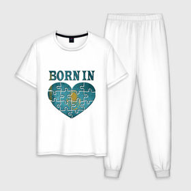 Мужская пижама хлопок с принтом Рожден в Казахстане в Кировске, 100% хлопок | брюки и футболка прямого кроя, без карманов, на брюках мягкая резинка на поясе и по низу штанин
 | 