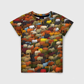 Детская футболка 3D с принтом Слоны идут налево в Кировске, 100% гипоаллергенный полиэфир | прямой крой, круглый вырез горловины, длина до линии бедер, чуть спущенное плечо, ткань немного тянется | африка | животные | индия | паттрен | слон | слоники | стадо | толпа