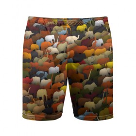 Мужские шорты 3D спортивные с принтом Слоны идут налево в Кировске,  |  | африка | животные | индия | паттрен | слон | слоники | стадо | толпа