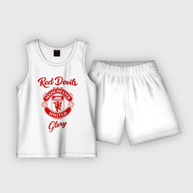 Детская пижама с шортами хлопок с принтом Манчестер Юнайтед в Кировске,  |  | manchester | manchester united | mufc | red devils | клубная | красные дьяволы | манчестер | манчестер юнайтед | фанатская | футбольная | футбольный клуб | юнайтед