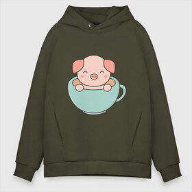 Мужское худи Oversize хлопок с принтом Cup of Pig в Кировске, френч-терри — 70% хлопок, 30% полиэстер. Мягкий теплый начес внутри —100% хлопок | боковые карманы, эластичные манжеты и нижняя кромка, капюшон на магнитной кнопке | 2019 | дед мороз | дом | елка | желание | животные | зима | кабан | милый | мороз | настроение | новый год | пеппа | подарок | позитив | поросенок | праздник | радость | рождество | салют | санта клаус