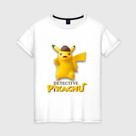 Женская футболка хлопок с принтом Detetive Pikachu в Кировске, 100% хлопок | прямой крой, круглый вырез горловины, длина до линии бедер, слегка спущенное плечо | detective | picachu | pokemon | детектив | пикачу | покемон