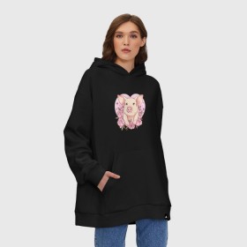 Худи SuperOversize хлопок с принтом Love Pig в Кировске, 70% хлопок, 30% полиэстер, мягкий начес внутри | карман-кенгуру, эластичная резинка на манжетах и по нижней кромке, двухслойный капюшон
 | 