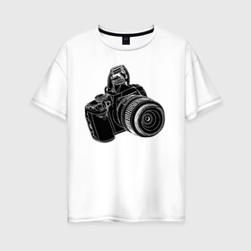 Женская футболка хлопок Oversize с принтом зеркалка в Кировске, 100% хлопок | свободный крой, круглый ворот, спущенный рукав, длина до линии бедер
 | фото | фотограф | фотография