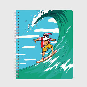 Тетрадь с принтом Cool Santa в Кировске, 100% бумага | 48 листов, плотность листов — 60 г/м2, плотность картонной обложки — 250 г/м2. Листы скреплены сбоку удобной пружинной спиралью. Уголки страниц и обложки скругленные. Цвет линий — светло-серый
 | Тематика изображения на принте: cool | creative | design | holiday | merry christmas | new year | sea | summer | surfing | wave | волна | дизайн | канары | креатив | круто | лето | море | новый год | рождество | сёрфинг