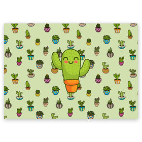 Поздравительная открытка с принтом Веселый кактус в Кировске, 100% бумага | плотность бумаги 280 г/м2, матовая, на обратной стороне линовка и место для марки
 | веселый | веселье | горшочек | зеленое | кактус | позитив | радость | растение | счастье | улыбка | цветок