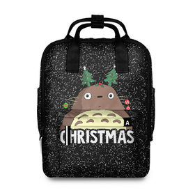 Женский рюкзак 3D с принтом Totoro Christmas в Кировске, 100% полиэстер | лямки с регулируемой длиной, сверху ручки, чтобы рюкзак нести как сумку. Основное отделение закрывается на молнию, как и внешний карман. Внутри два дополнительных кармана, один из которых закрывается на молнию. По бокам два дополнительных кармашка, куда поместится маленькая бутылочка
 | Тематика изображения на принте: anime | christmas | moon | myneighbortotoro | night | totoro | xmas | аниме | канта | кодомо | котобус | кусакабэ | мэй | рождество | сусуватари | тацуо | тоторо | хаяомиядзаки | ясуко