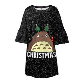 Детское платье 3D с принтом Totoro Christmas в Кировске, 100% полиэстер | прямой силуэт, чуть расширенный к низу. Круглая горловина, на рукавах — воланы | Тематика изображения на принте: anime | christmas | moon | myneighbortotoro | night | totoro | xmas | аниме | канта | кодомо | котобус | кусакабэ | мэй | рождество | сусуватари | тацуо | тоторо | хаяомиядзаки | ясуко