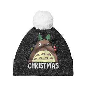 Шапка 3D c помпоном с принтом Totoro Christmas в Кировске, 100% полиэстер | универсальный размер, печать по всей поверхности изделия | anime | christmas | moon | myneighbortotoro | night | totoro | xmas | аниме | канта | кодомо | котобус | кусакабэ | мэй | рождество | сусуватари | тацуо | тоторо | хаяомиядзаки | ясуко