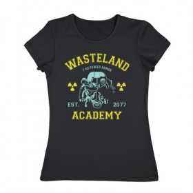 Женская футболка хлопок с принтом Fallout в Кировске, 100% хлопок | прямой крой, круглый вырез горловины, длина до линии бедер, слегка спущенное плечо | fallout | shelter | vault | wasteland | wasteland academy | игры | компьютерные игры | фолаут | фоллаут