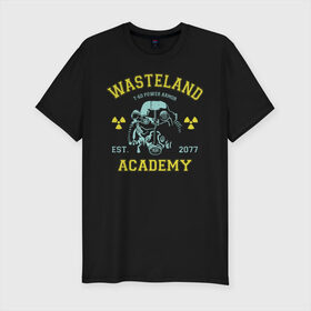 Мужская футболка премиум с принтом Fallout в Кировске, 92% хлопок, 8% лайкра | приталенный силуэт, круглый вырез ворота, длина до линии бедра, короткий рукав | fallout | shelter | vault | wasteland | wasteland academy | игры | компьютерные игры | фолаут | фоллаут