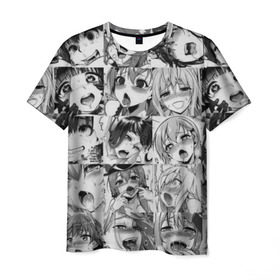 Мужская футболка 3D с принтом Ахегао в Кировске, 100% полиэфир | прямой крой, круглый вырез горловины, длина до линии бедер | ahegao | аниме | ахегао | мульт | мультфильм | сенпай | сэмпай