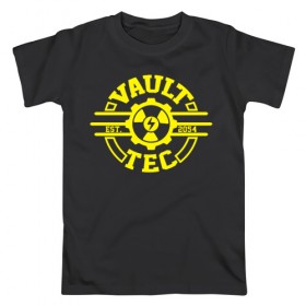 Мужская футболка хлопок с принтом Fallout. Vault Tec в Кировске, 100% хлопок | прямой крой, круглый вырез горловины, длина до линии бедер, слегка спущенное плечо. | Тематика изображения на принте: 