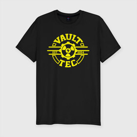 Мужская футболка премиум с принтом Fallout. Vault Tec в Кировске, 92% хлопок, 8% лайкра | приталенный силуэт, круглый вырез ворота, длина до линии бедра, короткий рукав | Тематика изображения на принте: 