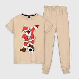 Женская пижама хлопок с принтом DAB Santa в Кировске, 100% хлопок | брюки и футболка прямого кроя, без карманов, на брюках мягкая резинка на поясе и по низу штанин | 2019 | дед мороз | дом | елка | желание | животные | зима | кабан | милый | мороз | настроение | новый год | пеппа | подарок | позитив | поросенок | праздник | радость | рождество | санта клаус | свинка