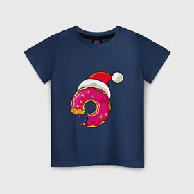 Детская футболка хлопок с принтом Новогодний пончик в Кировске, 100% хлопок | круглый вырез горловины, полуприлегающий силуэт, длина до линии бедер | 2019 | дед мороз | дом | елка | желание | животные | зима | кабан | милый | мороз | настроение | новый год | пеппа | подарок | позитив | поросенок | праздник | радость | рождество | санта клаус | свинка