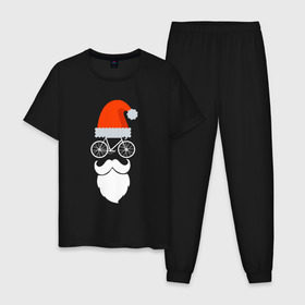 Мужская пижама хлопок с принтом Санта - велосипедист в Кировске, 100% хлопок | брюки и футболка прямого кроя, без карманов, на брюках мягкая резинка на поясе и по низу штанин
 | 