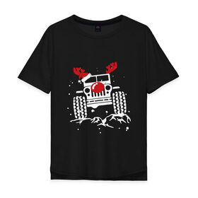 Мужская футболка хлопок Oversize с принтом Новогодний внедорожник в Кировске, 100% хлопок | свободный крой, круглый ворот, “спинка” длиннее передней части | 
