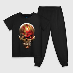 Детская пижама хлопок с принтом Five Finger Death Punch в Кировске, 100% хлопок |  брюки и футболка прямого кроя, без карманов, на брюках мягкая резинка на поясе и по низу штанин
 | 5fdp | ffdp | five finger death punch | got your six | groove metal | metal | rock | skull | грув метал | рок