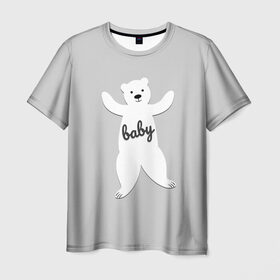 Мужская футболка 3D с принтом Baby Bear в Кировске, 100% полиэфир | прямой крой, круглый вырез горловины, длина до линии бедер | Тематика изображения на принте: 