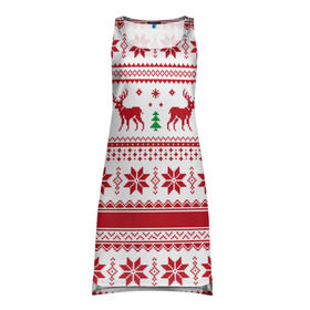 Платье-майка 3D с принтом Новогодние олени в Кировске, 100% полиэстер | полуприлегающий силуэт, широкие бретели, круглый вырез горловины, удлиненный подол сзади. | 