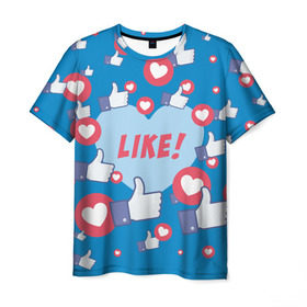 Мужская футболка 3D с принтом Лайки и сердечки в Кировске, 100% полиэфир | прямой крой, круглый вырез горловины, длина до линии бедер | Тематика изображения на принте: facebook | like | love | абстракция | класс | лайки | палецвверх | сердечки | фейсбук