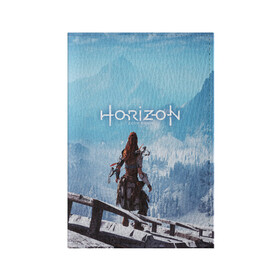 Обложка для паспорта матовая кожа с принтом HORIZON ZERO DAWN в Кировске, натуральная матовая кожа | размер 19,3 х 13,7 см; прозрачные пластиковые крепления | Тематика изображения на принте: aloy | game | horizon zero dawn | hunter | machine | mecha | robot | snow | spear | the frozen wilds | weapon | игры | постапокалипсис | роботы | фентези | элой