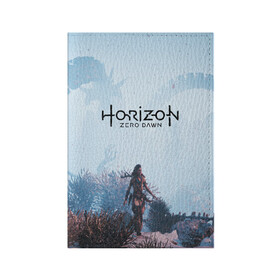 Обложка для паспорта матовая кожа с принтом Horizon Zero Dawn в Кировске, натуральная матовая кожа | размер 19,3 х 13,7 см; прозрачные пластиковые крепления | Тематика изображения на принте: aloy | game | horizon zero dawn | hunter | machine | mecha | robot | snow | spear | the frozen wilds | weapon | игры | постапокалипсис | роботы | фентези | элой