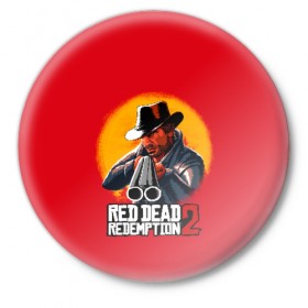 Значок с принтом RED DEAD REDEMPTION 2 в Кировске,  металл | круглая форма, металлическая застежка в виде булавки | Тематика изображения на принте: 